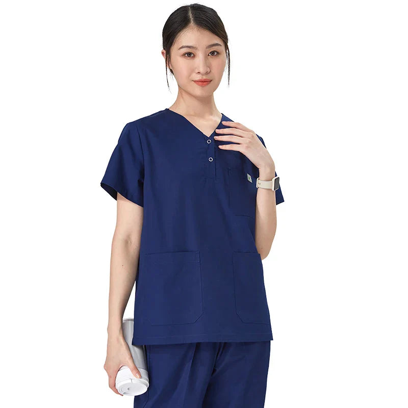 Cralom Scrubs Set for Women Men Veterinarians - Snap Neck Medical Uniform Suit