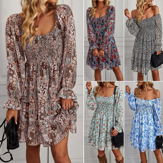 Cralom Floral Square Neck Long Sleeve Dress for Spring/Summer 2024
