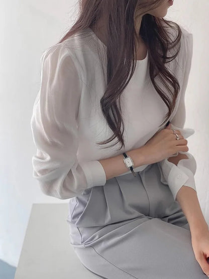 Cralom Chic Summer Blouse with Bubble Sleeves