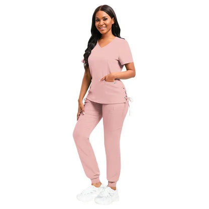 Cralom Women's Scrubs Set: Pink Navy Red Black Beauty Nurse Uniform