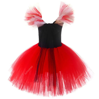 Cralom Red Queen Tutu Dress with Crown Wand Set for Girls Halloween Costume