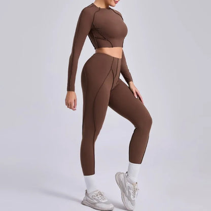 Cralom Seamless Yoga Set High Waisted Tummy Control Pleated Hip Lifting Workout Suit
