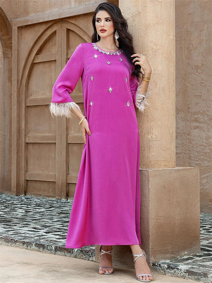 Ramadan Eid Pink Abaya Damen by Cralom: Luxury Muslim Long Dress for Women