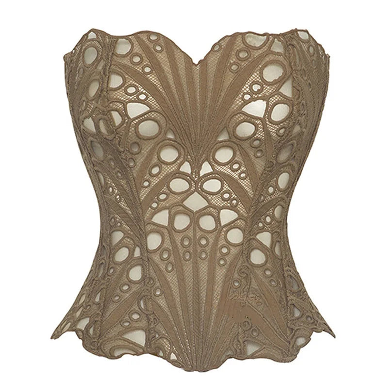 Cralom Chic Lace-Up Hollow Out Tube Top for Women 2025 Fashion