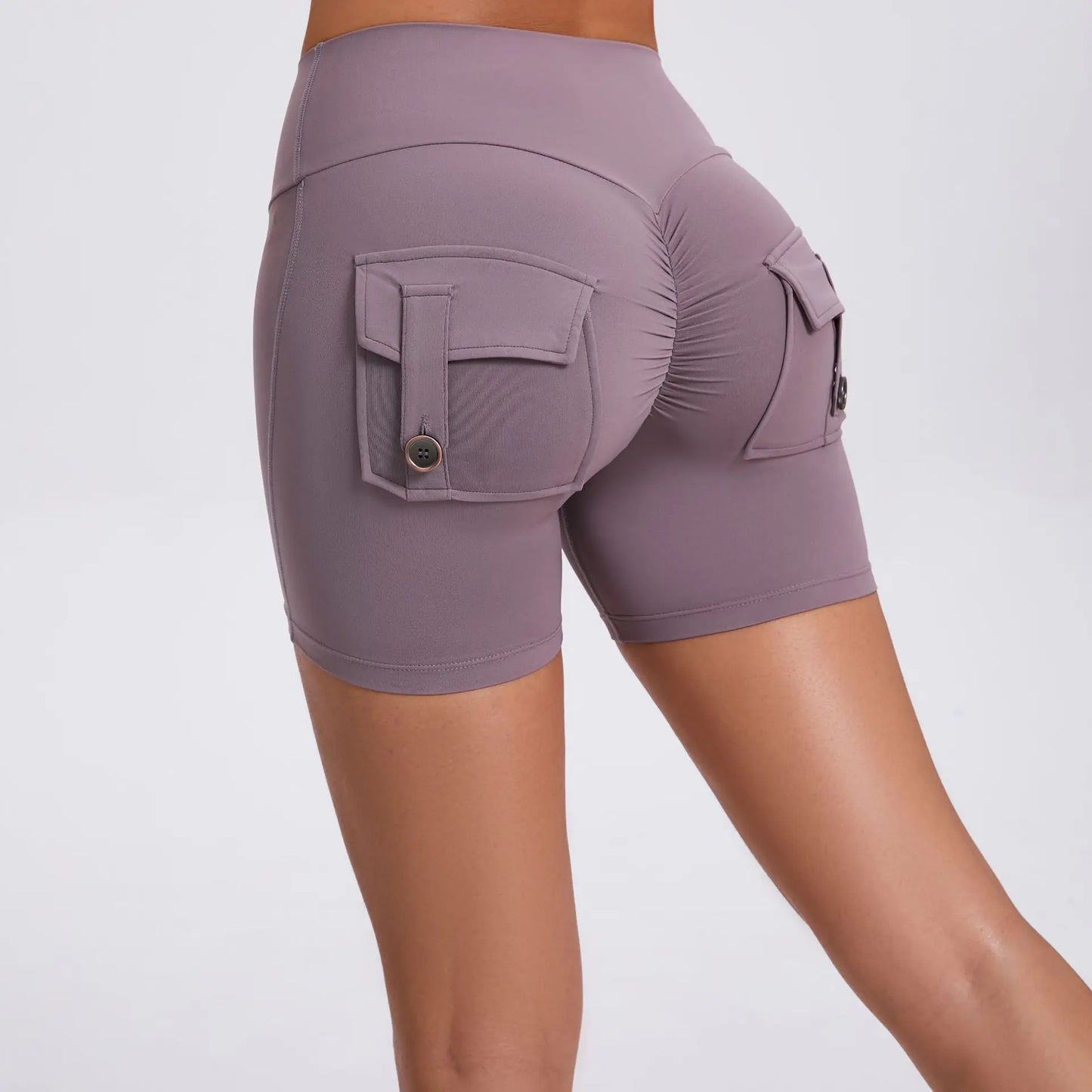 Cralom Peach Lifting Yoga Shorts - High Waist Stretchy Fitness Shorts