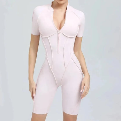Cralom Zip Front Short Sleeve Jumpsuit - Summer Workout Activewear