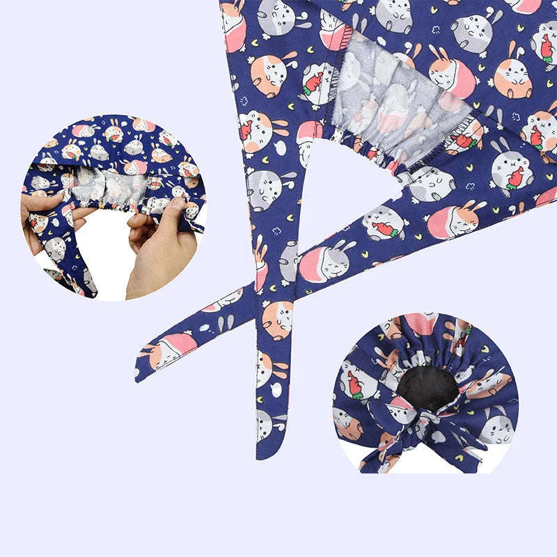 Cralom Cotton Scrub Cap with Sweatband, Tie Back Working Hat for Beauticians
