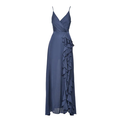 Cralom Summer Maxi Skirt Dress with Ruffle V-neck and High Waist