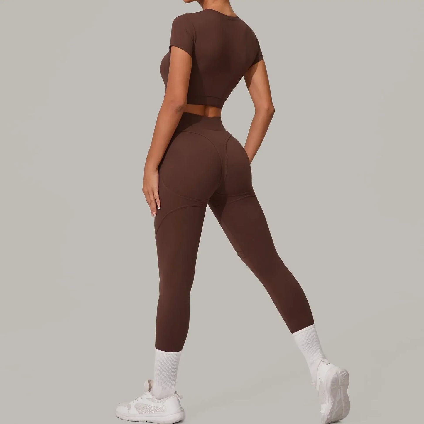 Cralom Seamless Brushed Yoga Set - High Waist Booty Lifting Workout Outfit