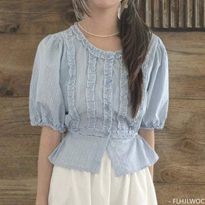 Cralom Peplum Ruffles Top: Short Sleeve Summer Blouse for Women