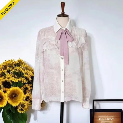 Cralom Long Sleeve Preppy Style White Collar Blouse