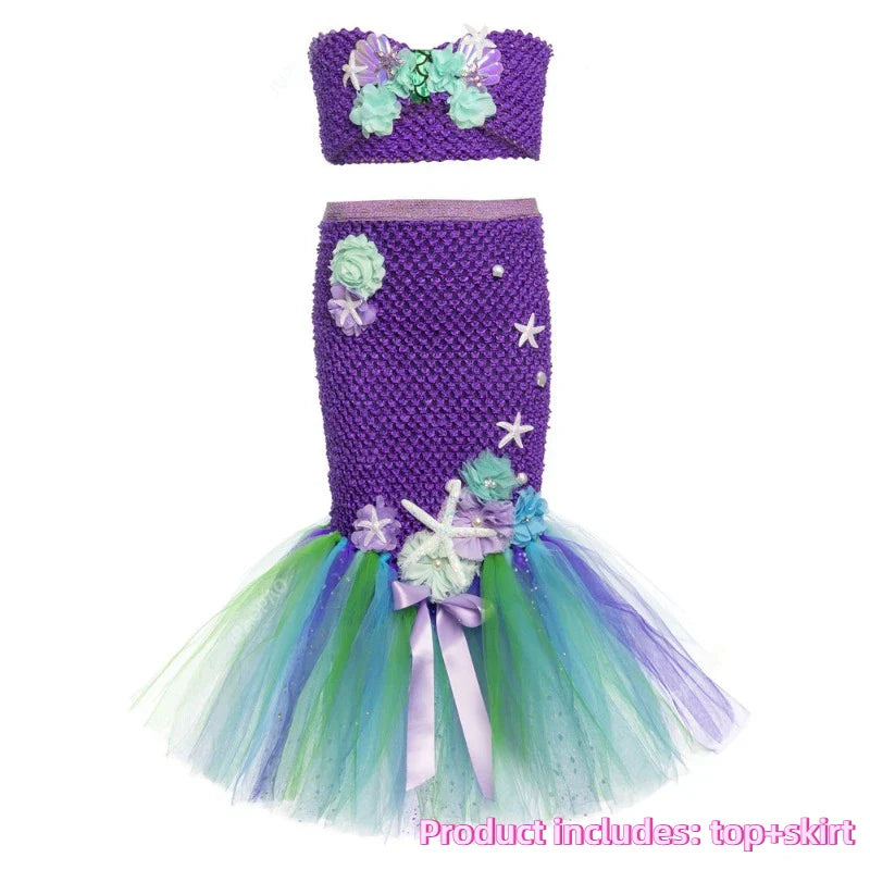 Cralom Mermaid Tutu Costume Headband for Ocean Theme Birthday Party Dress
