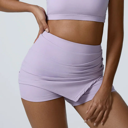 Cralom High Waist Yoga Tennis Skirt Fitness Shorts for Women