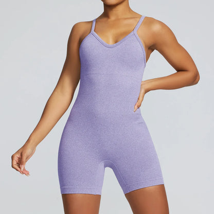 Cralom Seamless Yoga Jumpsuit Set with Pads & Adjustable Straps