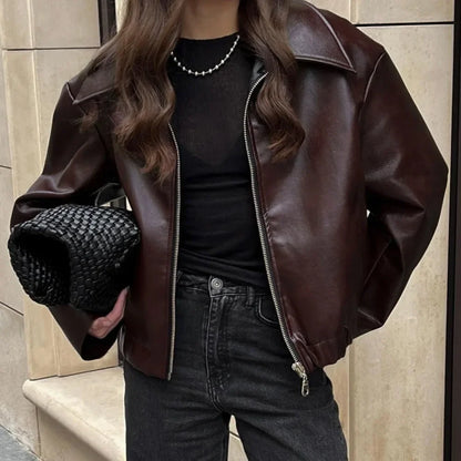 Cralom Short Zipper Jacket - Solid Spliced Loose Fit Coat