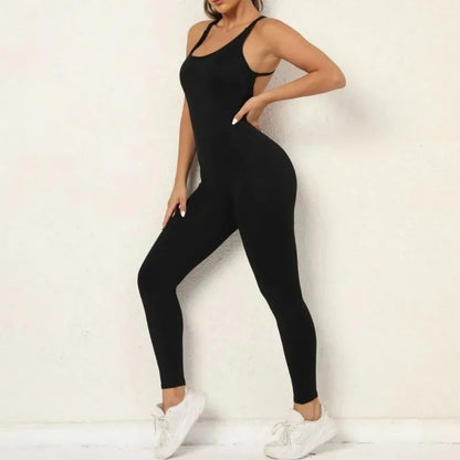 Cralom Peach High-Waist Yoga Jumpsuit - Fast Drying Sweat-Wicking Activewear