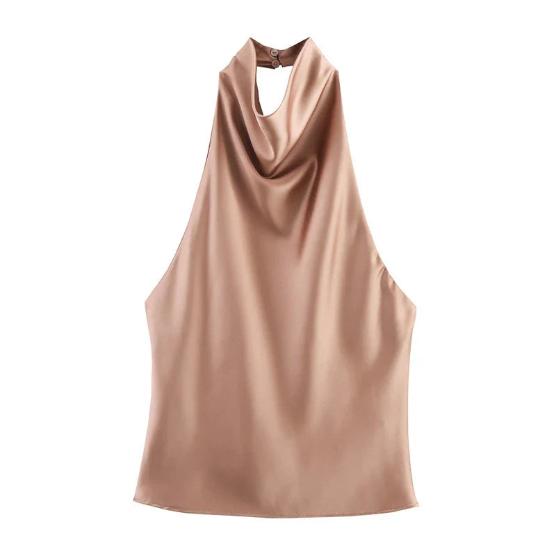 Cralom Satin Halter Top: Backless, Elegant, Sleeveless, Slim Fit Vest - 2025 Fashion
