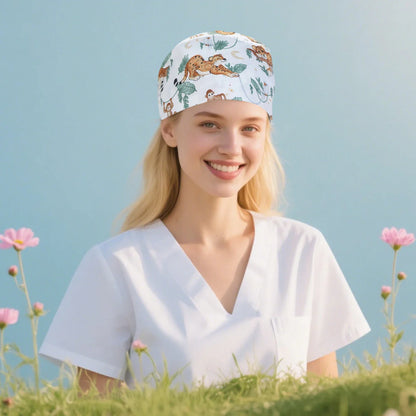 Cralom Cartoon Animals Unisex Surgical Scrub Caps for Medical Professionals