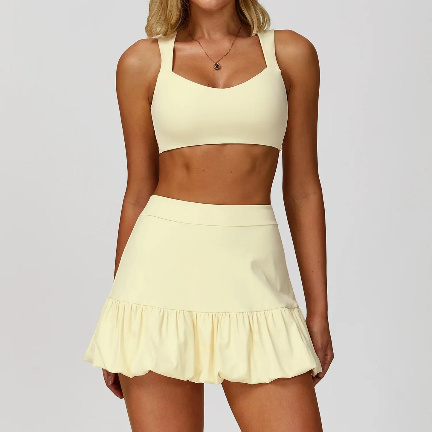 Cralom Seamless Yoga Set: Sports Bra, Anti-Slip Shorts, Tennis Skirt