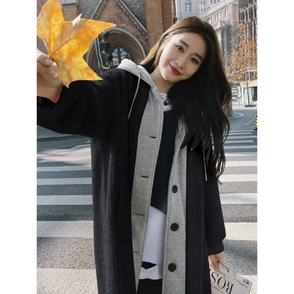 Cralom Faux Two-piece Hooded Cardigan Coat: Y2K Korean Fashion Plush Tide Streetwear
