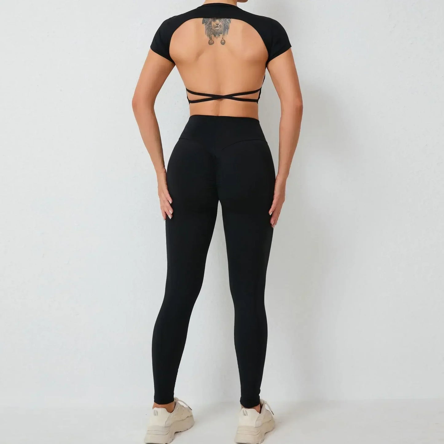 Cralom High Waist Yoga Set with Cross Back Sports Bra - Seamless Fitness Wear