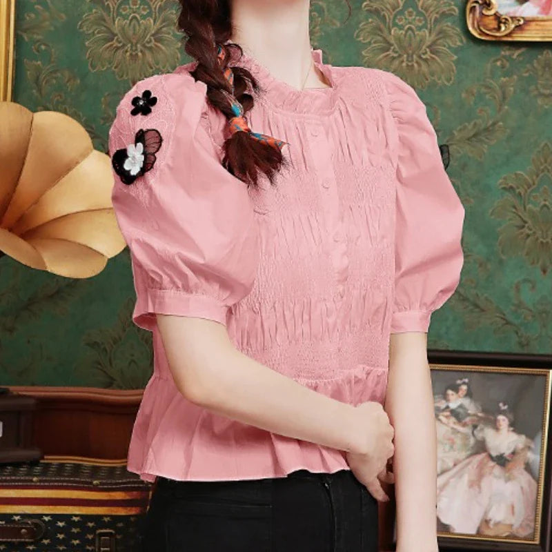 Cralom Cotton Peplum Button White Blouse Summer Chic Women's Top