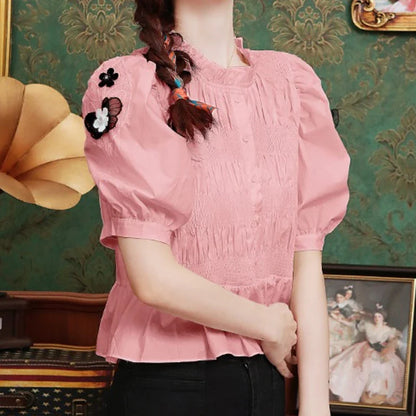 Cralom Cotton Peplum Button White Blouse Summer Chic Women's Top