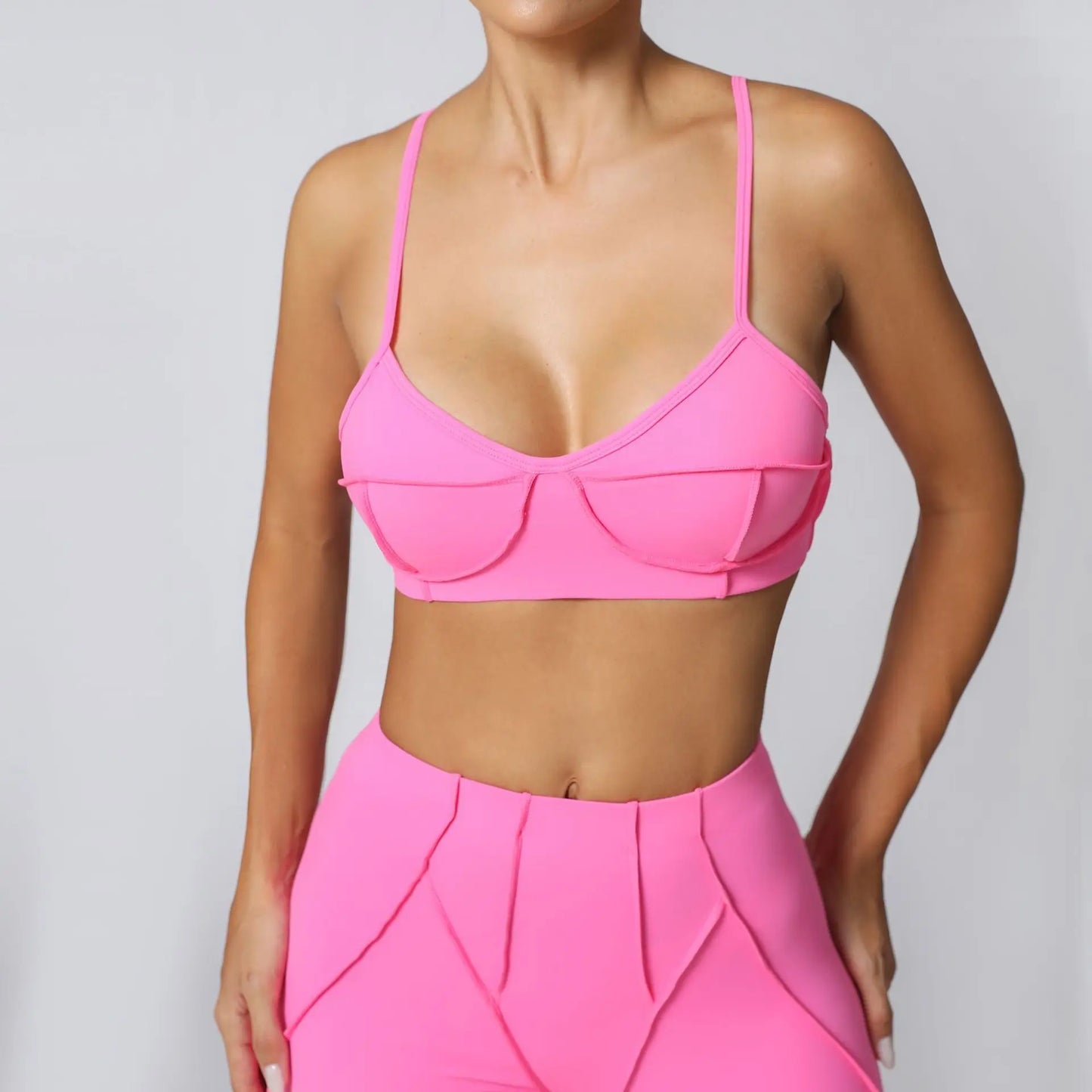 Cralom Sports Bra Top for Women Yoga Running Fitness Gym Slim Strap Back-Tight Fit