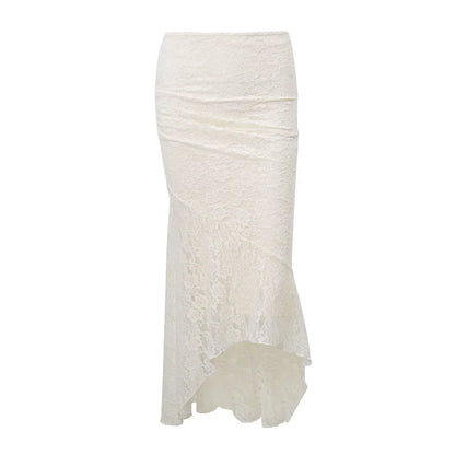 Cralom Pleated Suspender Top & Lace Skirt Suit - French Style Feminine Outfit
