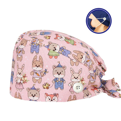 Cralom Cartoon Print Cotton Scrub Caps for Pet Grooming & Medical Professionals