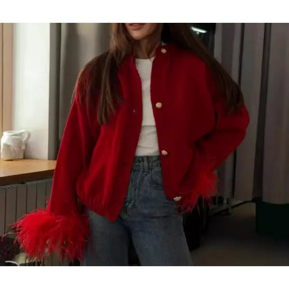 Cralom Solid Button Slim Sweater Women O Neck Long Sleeve Coat