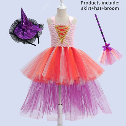 Cralom Dark Queen Witch Tu Tu Dress with Feather Tail for Children's Day