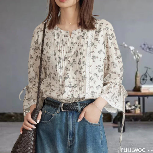 Cralom Women's Retro Stripe Floral Button Shirts