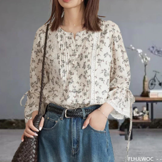Cralom Women's Retro Stripe Floral Button Shirts