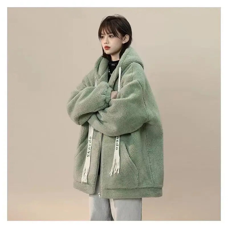 Cralom Lamb Cashmere Coat: Y2K Street Style, Korean Design, Plus Velvet, Warm & Stylish.