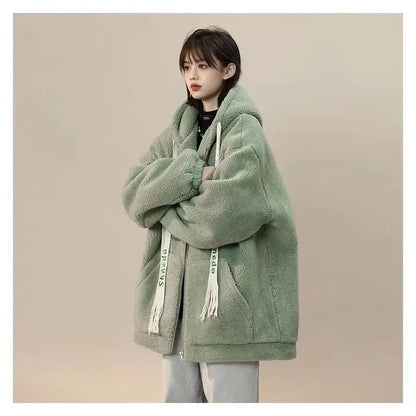 Cralom Lamb Cashmere Coat: Y2K Street Style, Korean Design, Plus Velvet, Warm & Stylish.