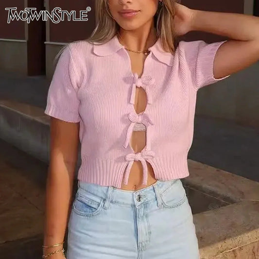 Cralom Lace Up Slim Fit T-Shirt - Elegant Short Sleeve Women's Tee