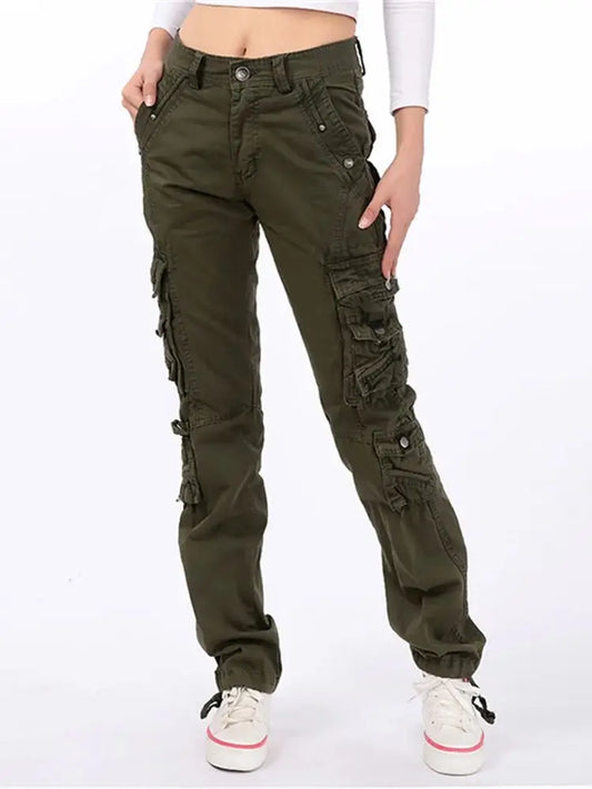 Cralom Outdoor Couple Army Green Denim Cargo Pants