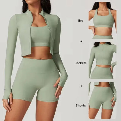 Cralom 3Pcs Yoga Set for Women: Workout Suit, Quick-Drying Material, Gym Jackets