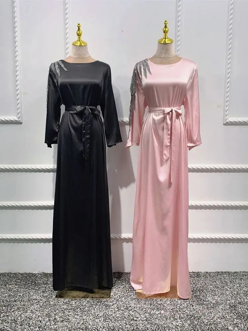 Cralom Luxury Satin Eid Abaya Dress for Women - Muslim Prayer Caftan