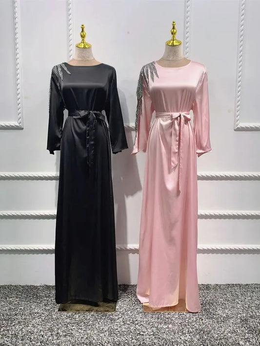 Cralom Luxury Satin Eid Abaya Dress for Women - Muslim Prayer Caftan