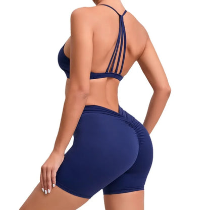 Cralom Seamless Yoga Sets: High Waist Shorts & Backless Leggings for Fitness