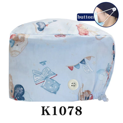 Cralom Cartoon Print Scrub Cap - Comfortable Women's Nurse Hat