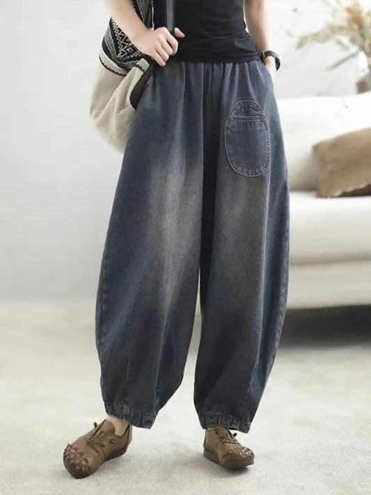 Cralom Vintage Washed Lace Up High Waist Baggy Jeans Streetwear 2025 Trend