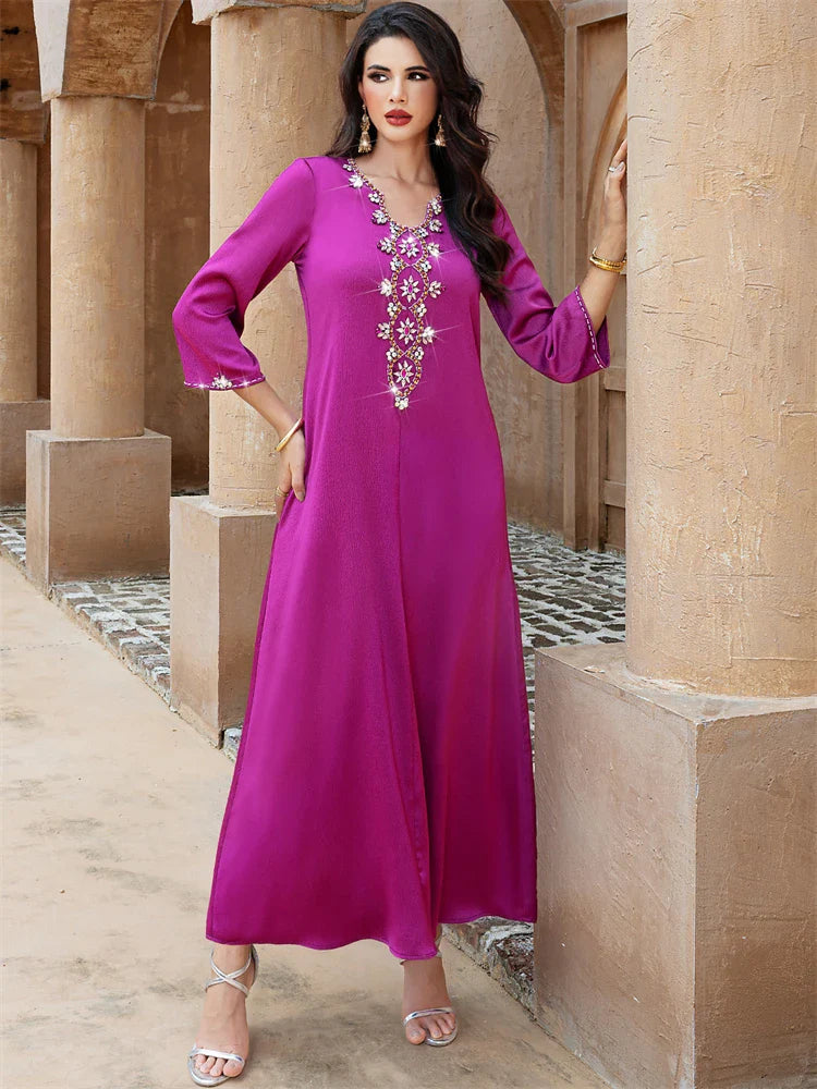 Cralom Ramadan Purple Abaya Dress for Muslim Women