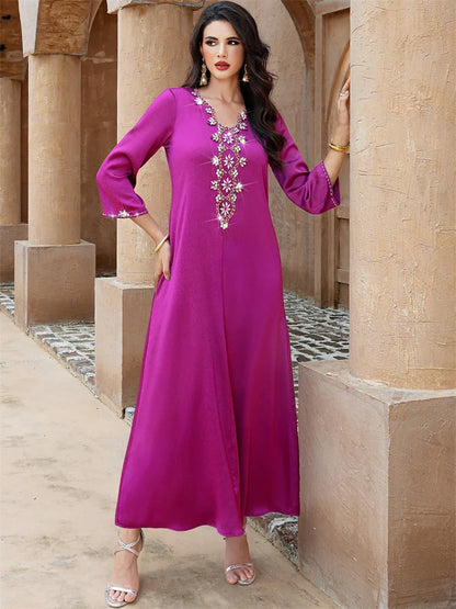 Cralom Ramadan Purple Abaya Dress for Muslim Women