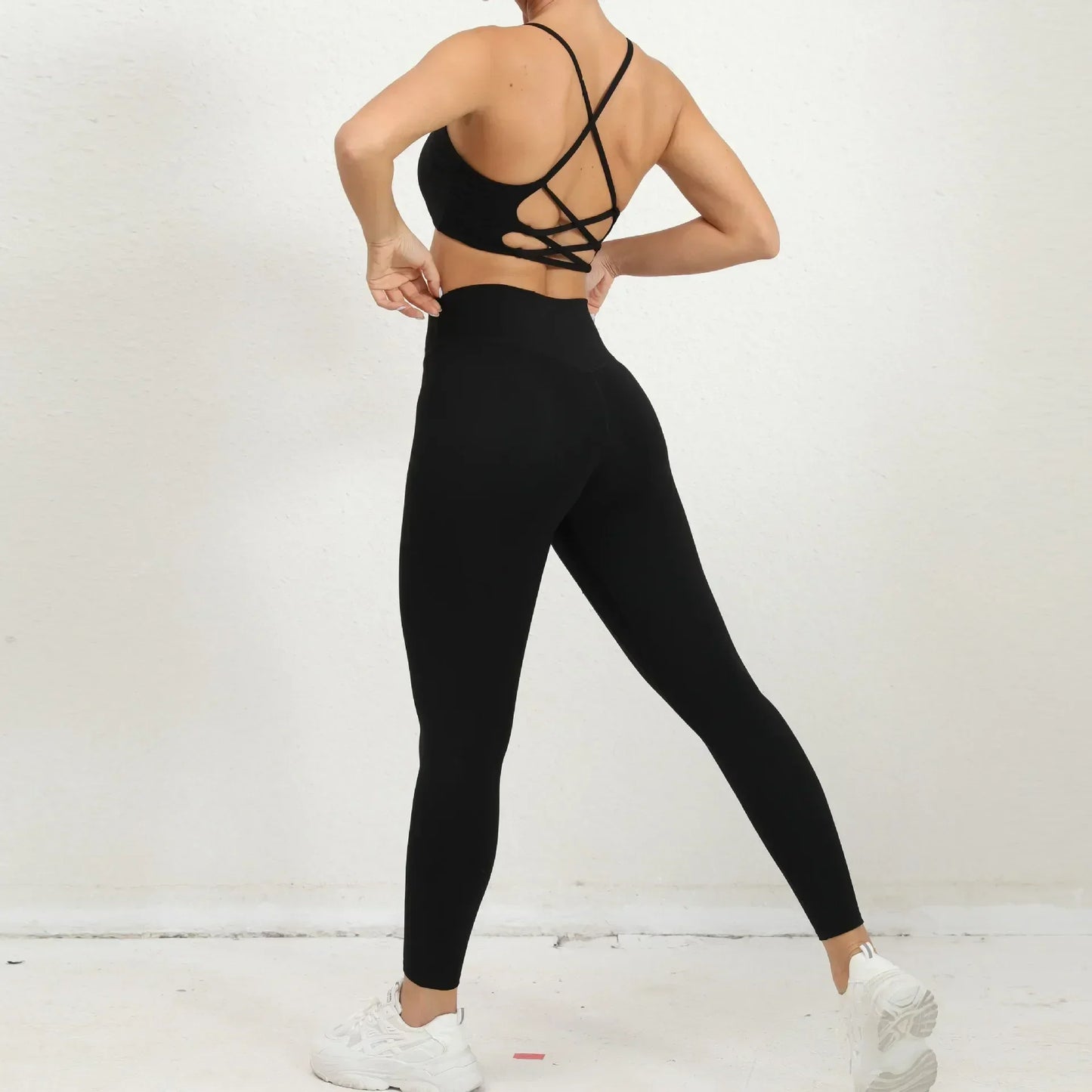 Cralom Seamless Yoga Fitness Set: High Waist Leggings & Open Back Bra Gym Suit