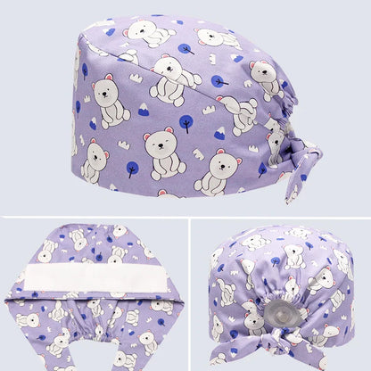 Cralom Bear Print Scrub Hat - for Medical & Beauty Professionals