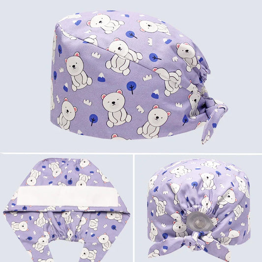 Cralom Bear Print Scrub Hat - for Medical & Beauty Professionals