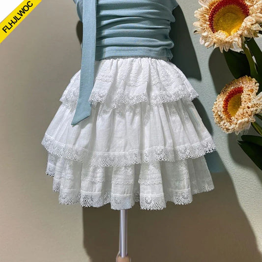 Cralom Layered Ruffle Bloomers White Skirt - A-Line Lolita Style